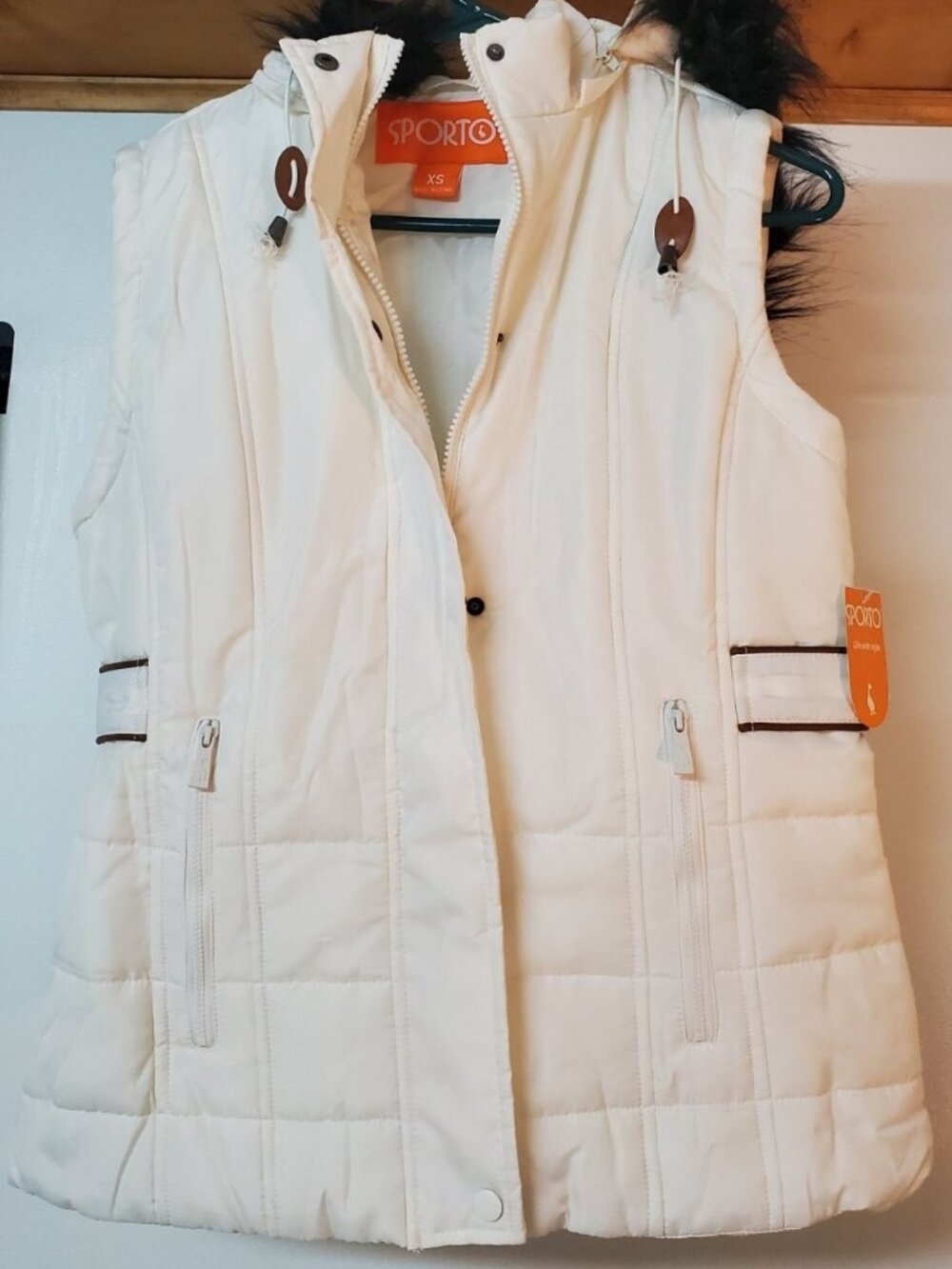Sporto Quilted Hooded Vest Jacket in BEIGE -Women XS -Fall/Spring-NEW